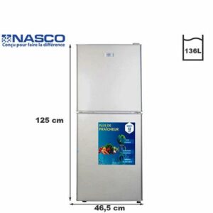Réfrigérateur NASCO - 136 Litres Net / R600a / Argent 3 Tiroirs